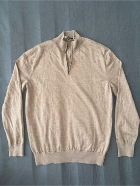 Charles Tyrwhitt 100% Merino Wool Quarter Zip Sweater Oatmeal Heather L